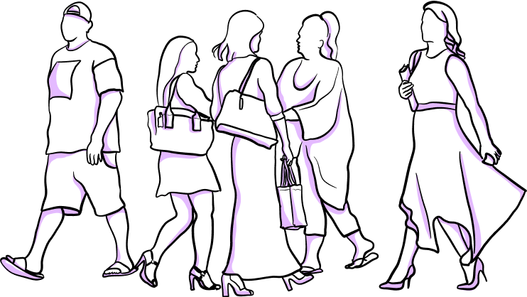 Illustration of a crowd of people walking exhibiting behavior