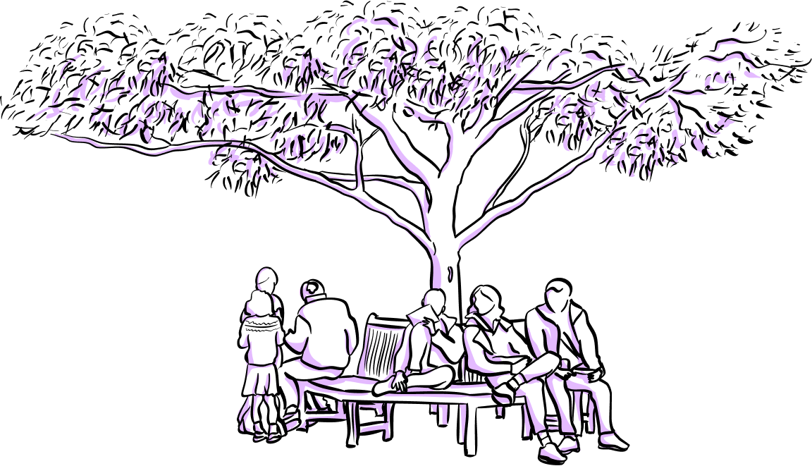 Group of people gathered under a tree