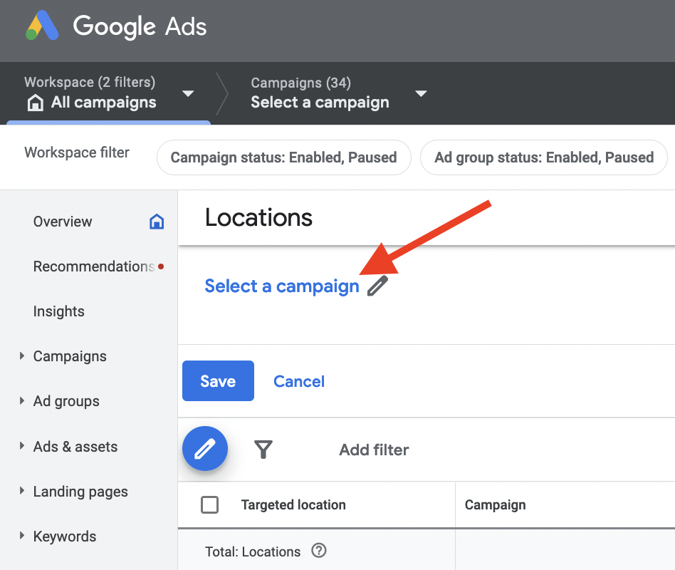 Image of Google Ads campaign select