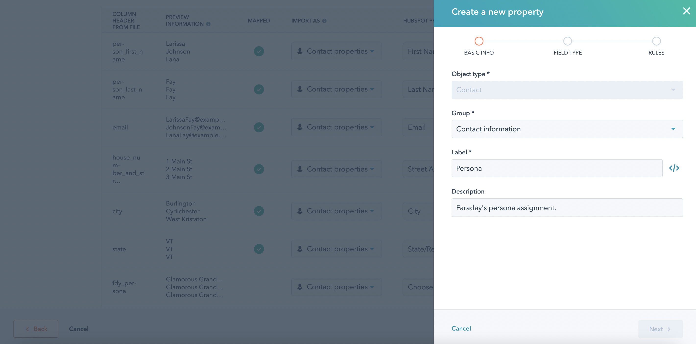 Image of new HubSpot property creation
