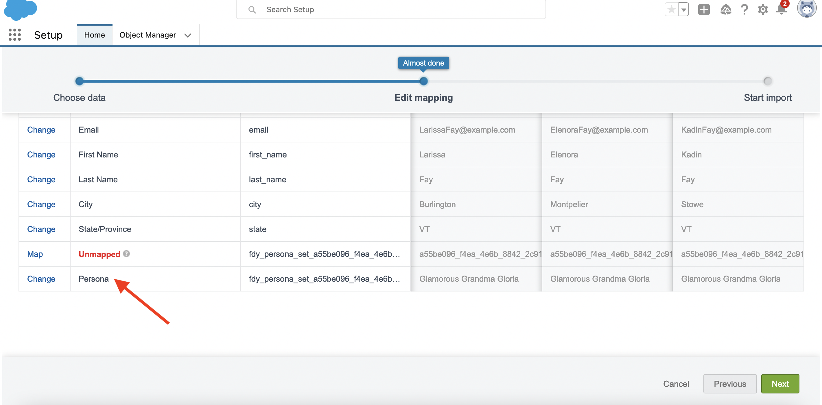 Image of Salesforce import mapping data
